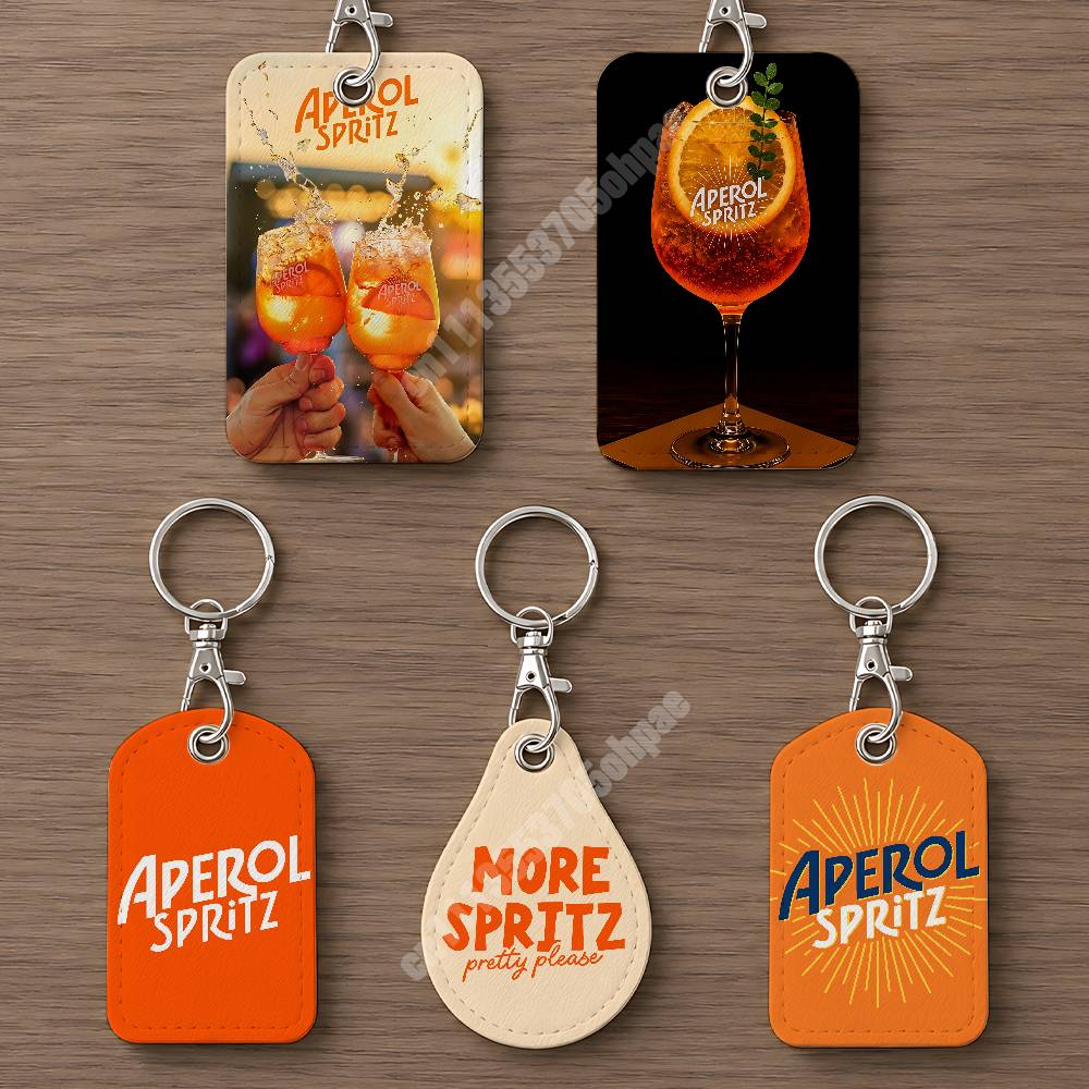 Men Keychain Accessories - Orange Prosecco A-Aperol S-Spritz Leather Keychain